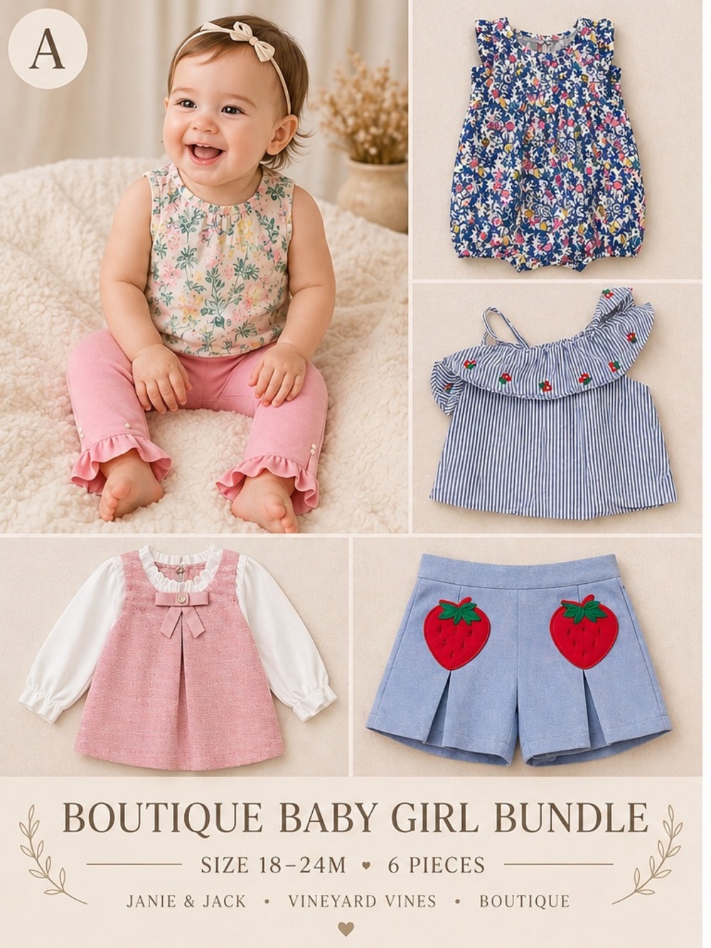 Boutique Baby Girl Bundle 18–24M | Janie & Jack Set + Vineyard Vines Romper